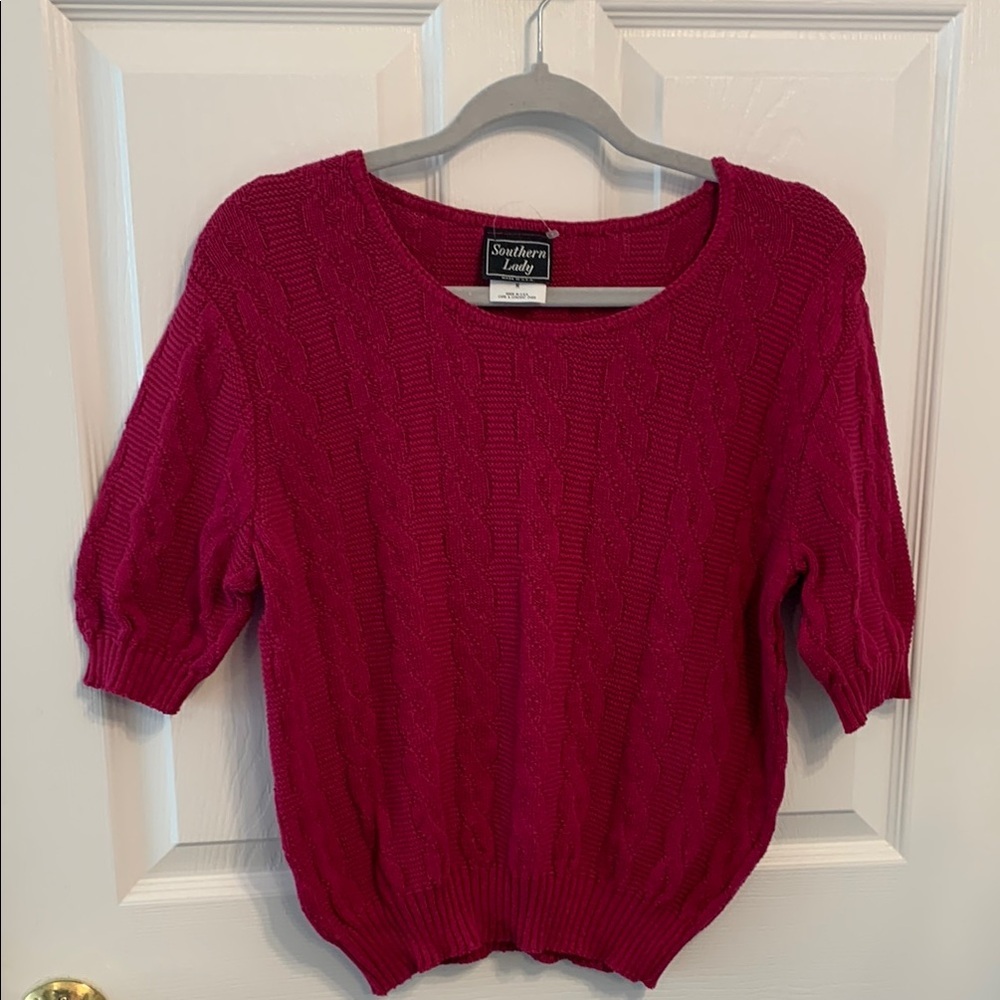 Vtg Southern Lady Women's Pink Knit Sweater 100% Cotton Made‎ in USA size Medium